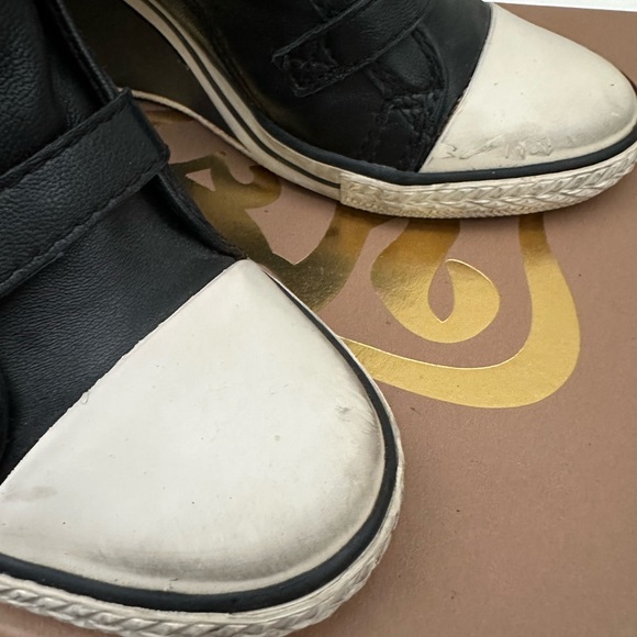 Ash Women's Black and White Leather Ankle High-Top Wedge Shoes Sneakers - Picture 7 of 10